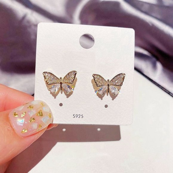 LiveChicStyle Jewelry - Butterfly Diamond Gold Stud Earrings